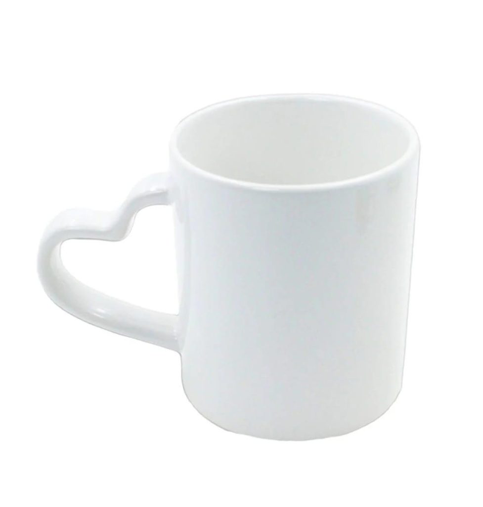 Cana alba maner inima sublimare + cutie individuala