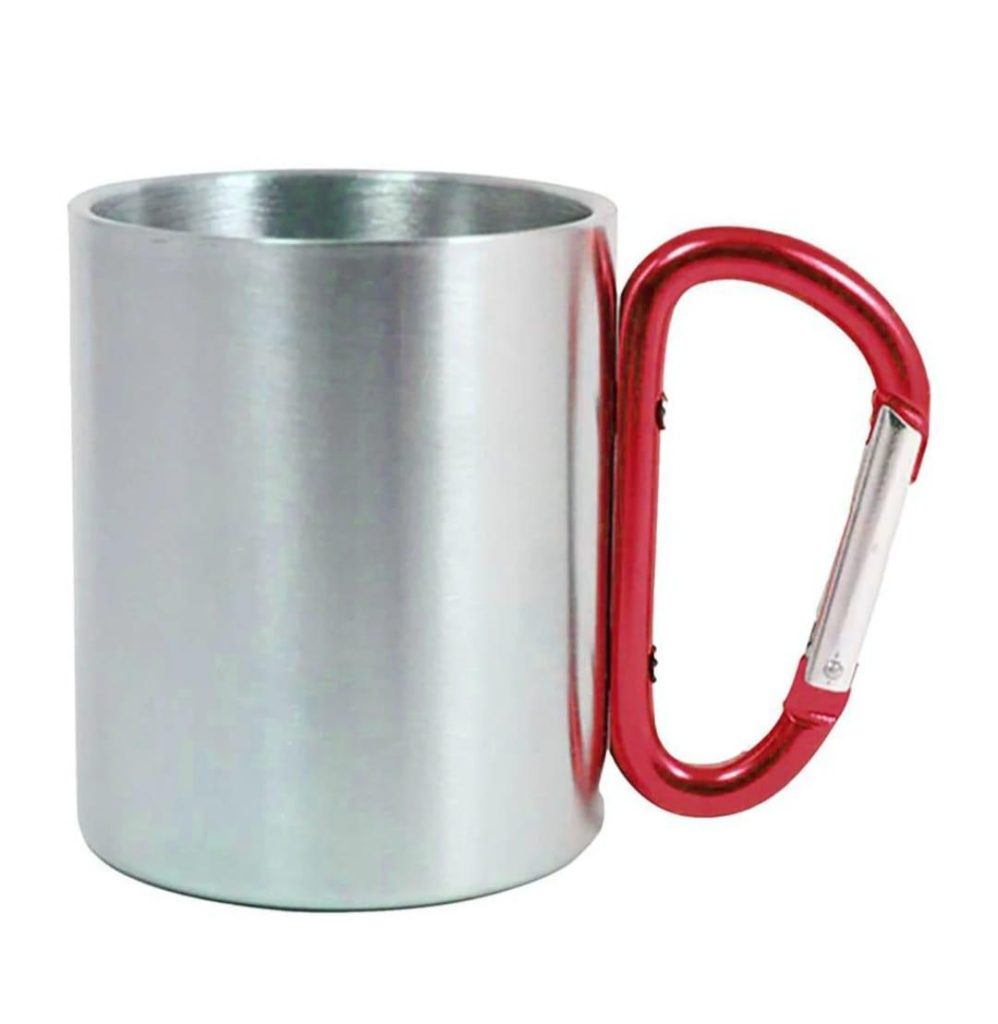 Cana metal inox sublimabila cu maner rosu